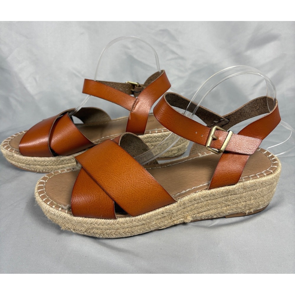 Lane Bryant Cognac Brown Espadrille Platform Sandals Womens 11W Crisscross Strap